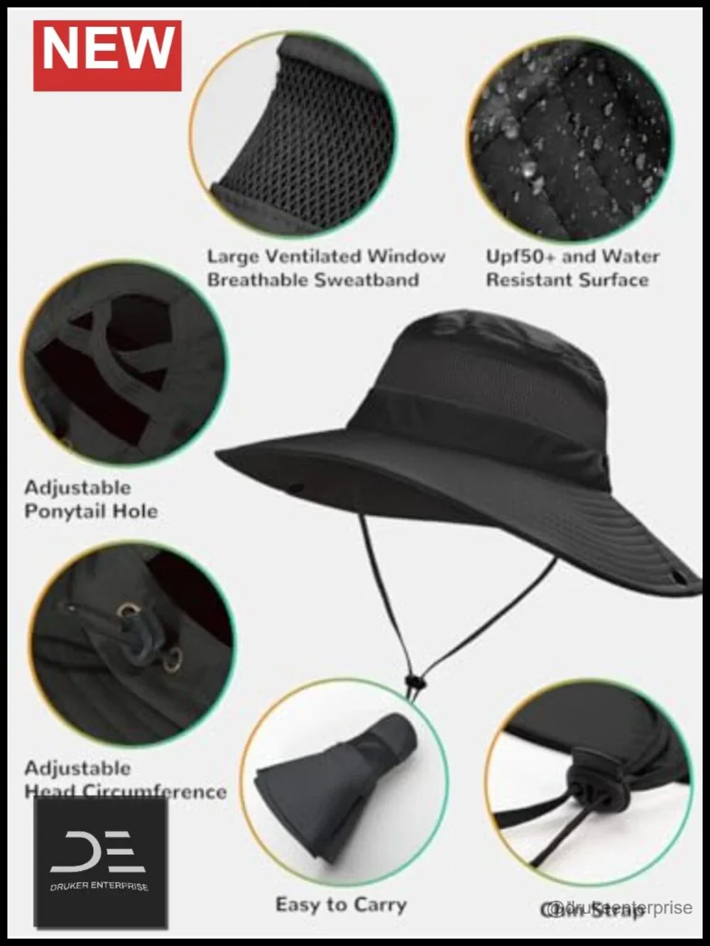 Bucket Sun Hat with Ponytail Hole UPF 50+ Waterproof for Women Hiking Fishing